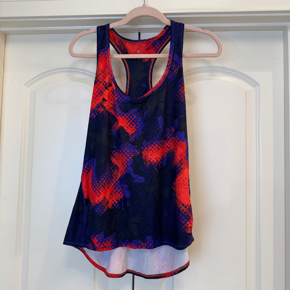 🔥 Athleta Racerback Tank | Red & Navy Print | Size L | NWOT